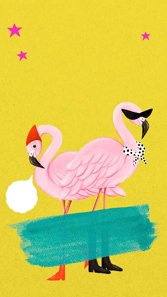Cute flamingoes mobile wallpaper, yellow design