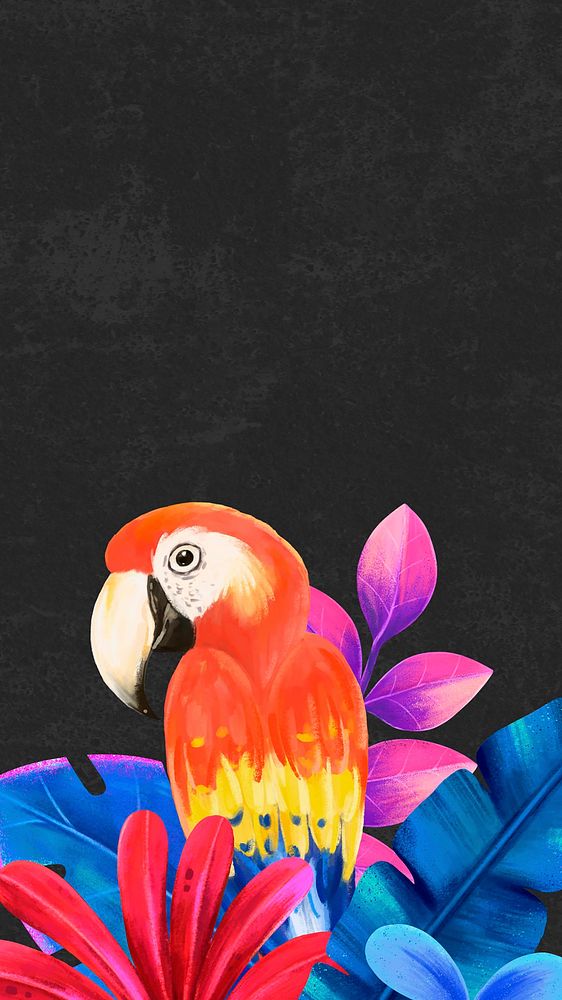 Macaw bird mobile wallpaper, black & colorful design