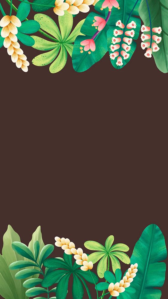 Tropical leaves iPhone wallpaper, brown design
