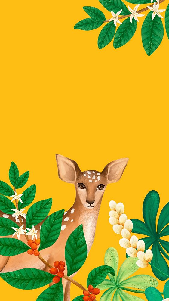 Yellow mobile wallpaper, deer animal design