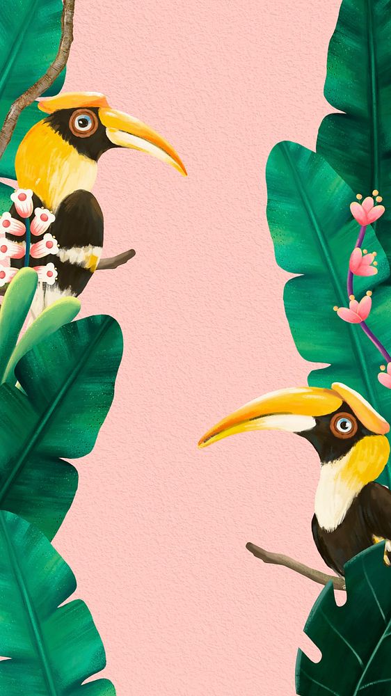 Cute birds iPhone wallpaper, pink design