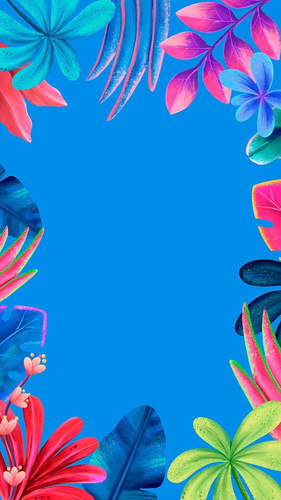 Blue iPhone wallpaper, tropical leaves design