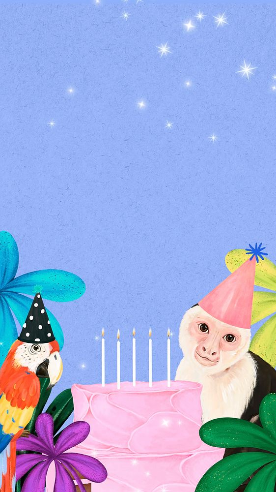 Blue mobile wallpaper, birthday animals design