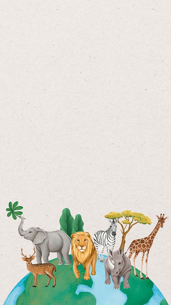 Cute wildlife mobile wallpaper, off white design