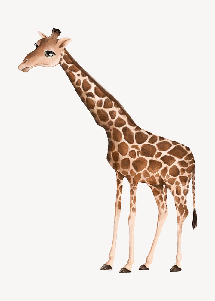 Giraffe collage element, cute animal illustration psd