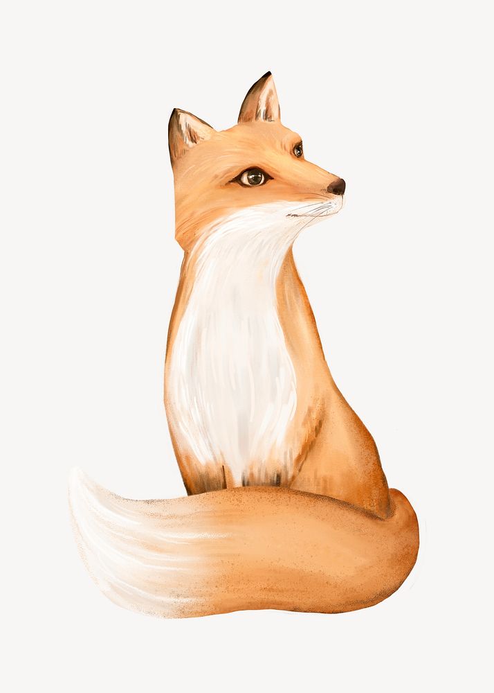 Fox collage element, cute animal illustration psd