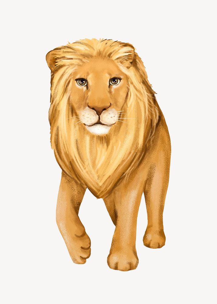 Lion collage element, cute animal illustration psd