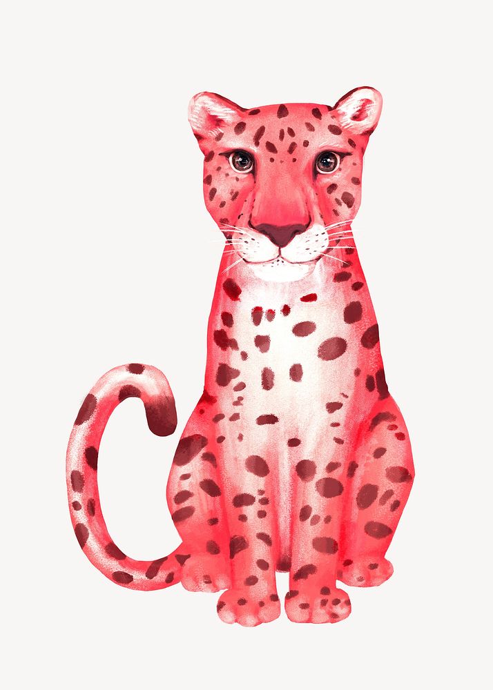 Pink cheetah collage element, cute animal illustration psd