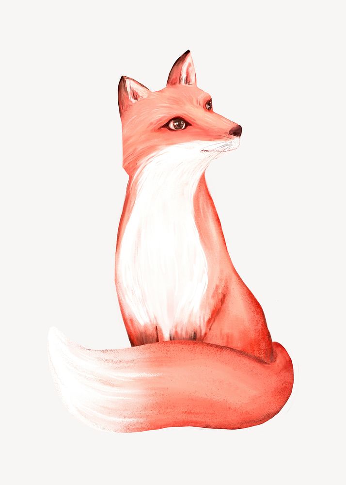 Fox collage element, cute animal illustration psd