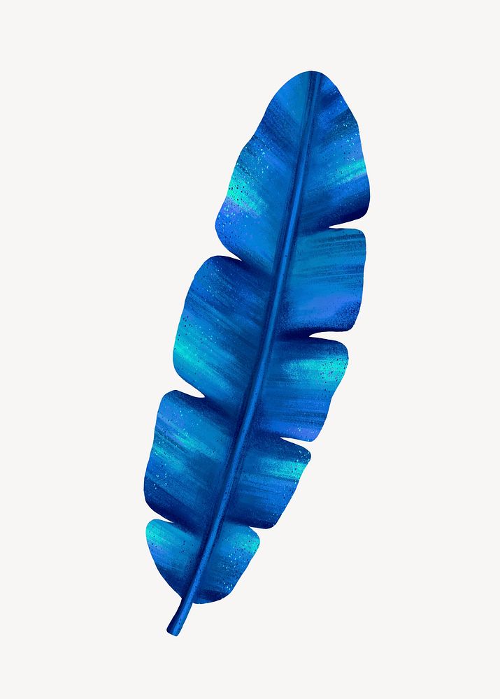 Blue banana leaf collage element, botanical illustration psd