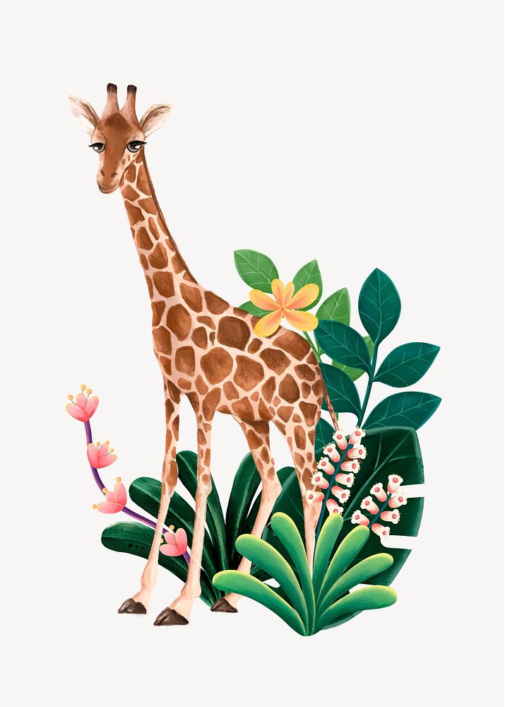 Giraffe wildlife collage element, cute animal illustration