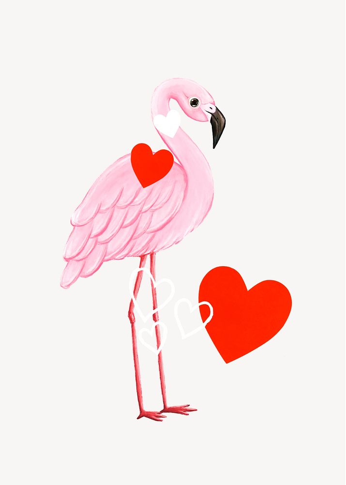 Flamingo collage element, cute animal illustration