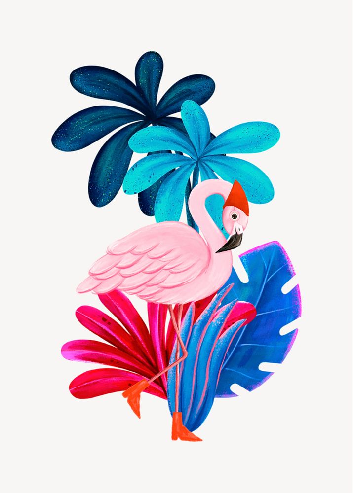 Colorful flamingo collage element, cute animal illustration