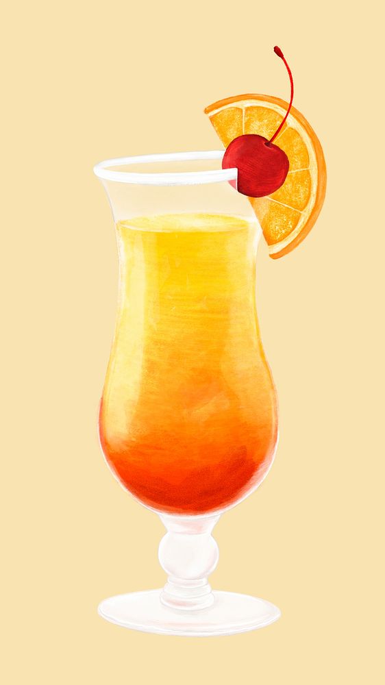 Tequila sunrise cocktail, realistic drinks illustration psd