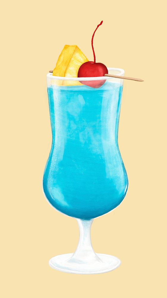 Blue Hawaii cocktail, realistic drinks illustration psd