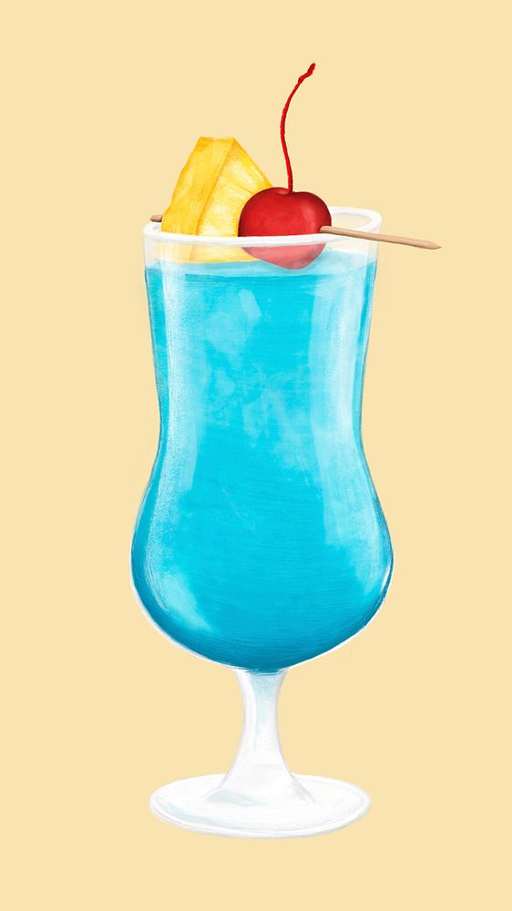 Blue Hawaii cocktail iPhone wallpaper, realistic drinks illustration