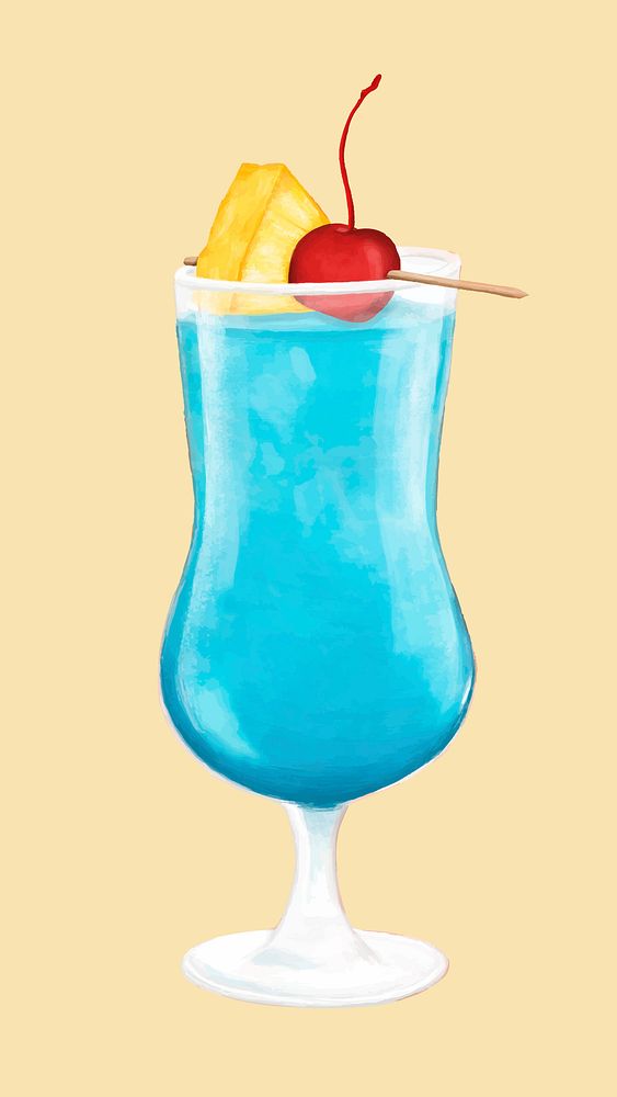 Blue Hawaii cocktail, realistic drinks illustration vector