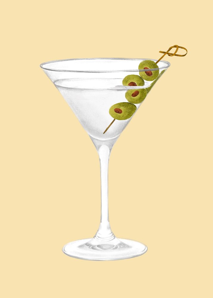Vodka martini cocktail, alcoholic drinks illustration