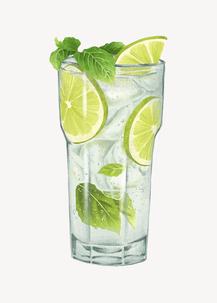 Mojito cocktail, alcoholic drinks illustration psd