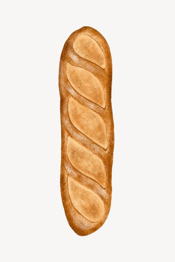 French baguette bread, food illustration psd