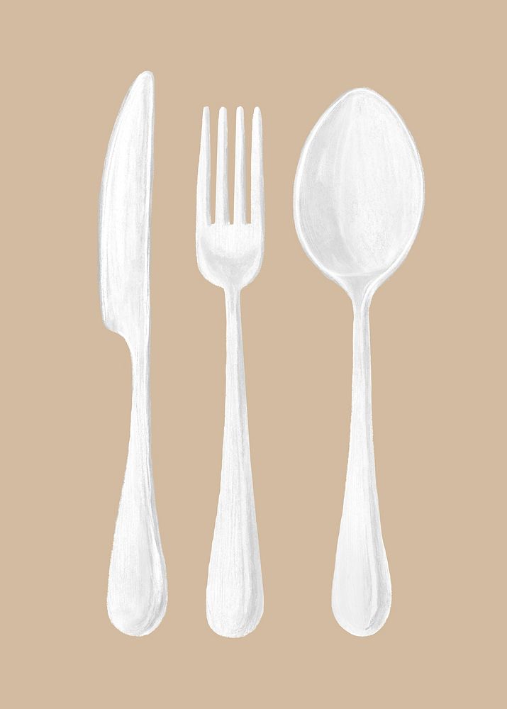Spoon fork and knife, cutlery illustration psd