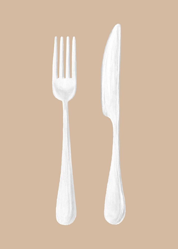Fork & knife illustration on beige