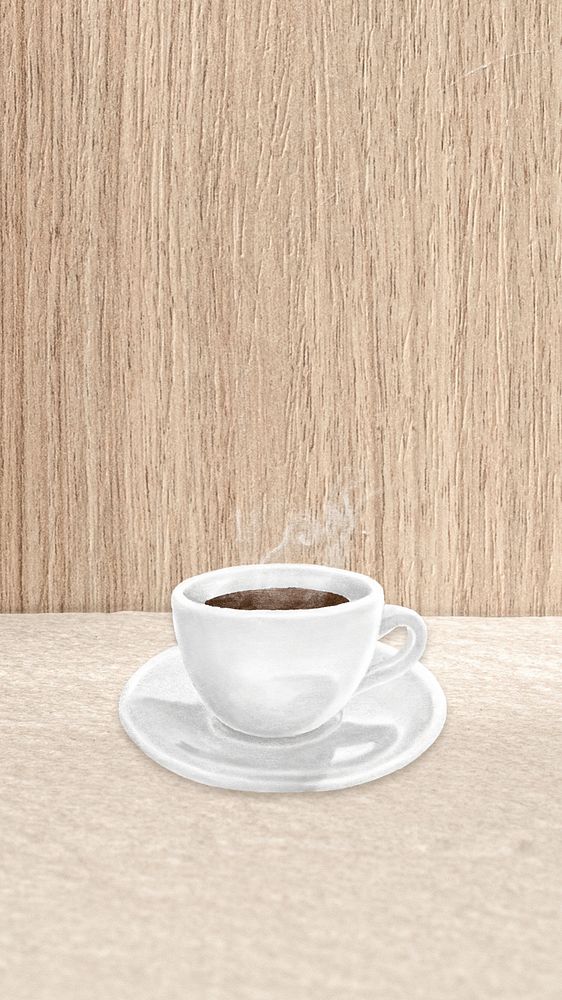 Coffee aesthetic iPhone wallpaper, wooden texture background