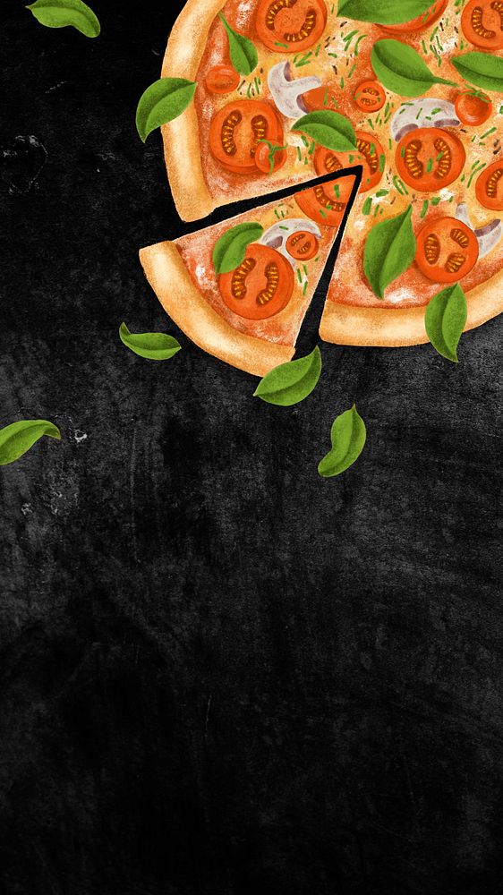 Homemade pizza mobile wallpaper, black texture background
