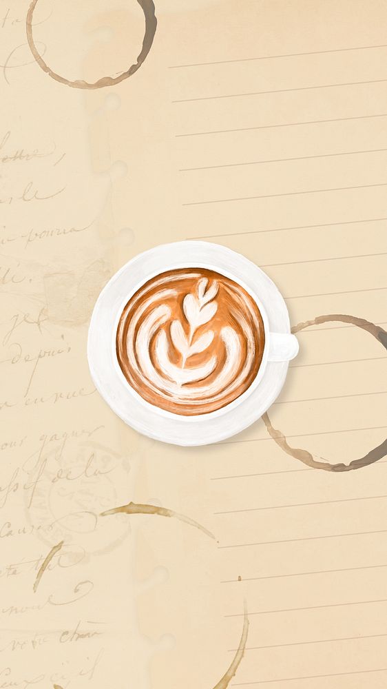 Coffee latte art phone wallpaper, vintage paper background