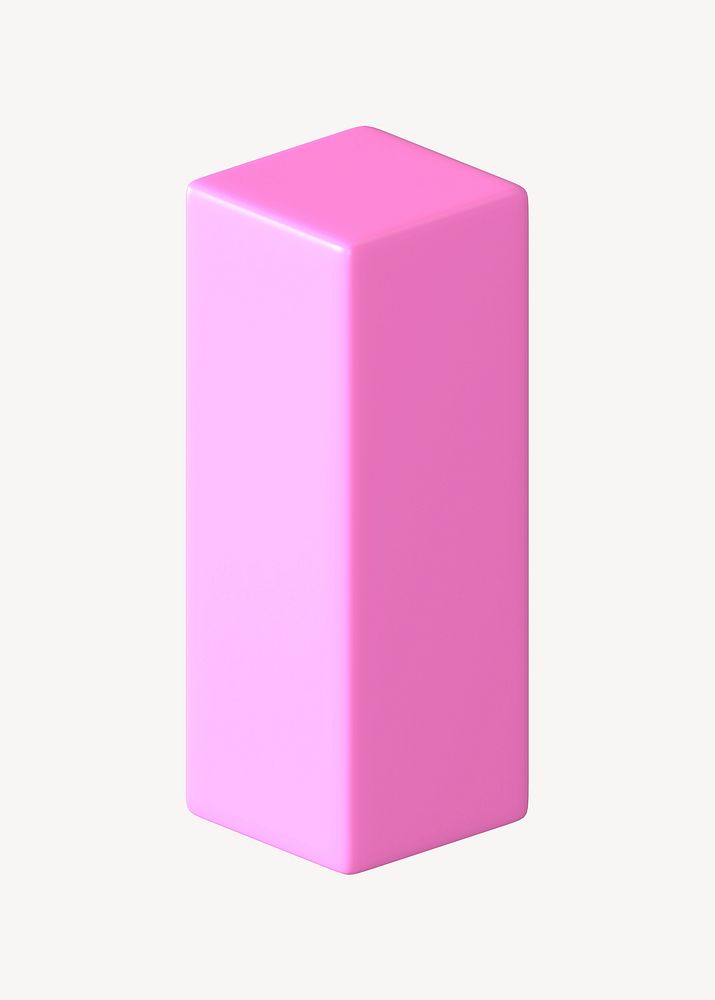 3D pink cuboid clipart, geometric shape psd