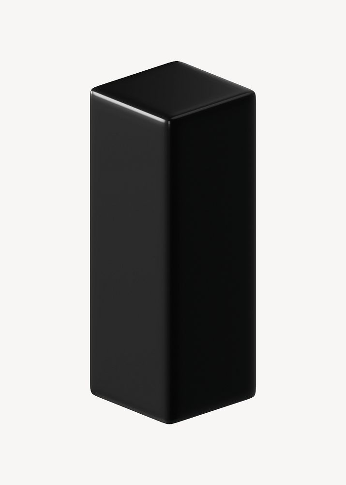 3D black cuboid clipart, geometric shape psd