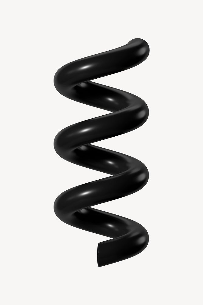 3D black coil, squiggle spring shape