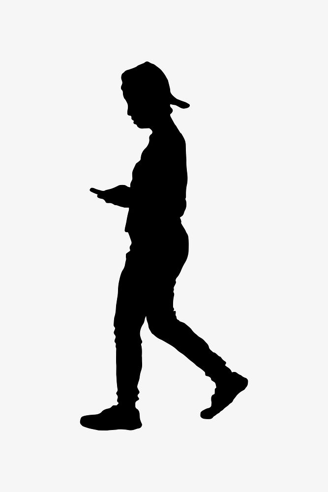 Man walking, using phone silhouette