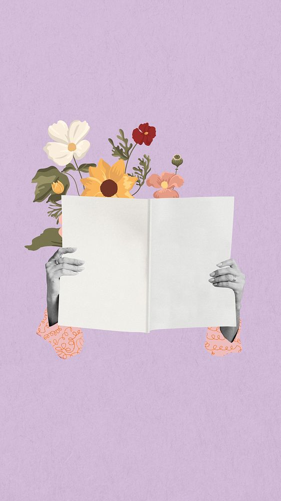 Book lover phone wallpaper, floral remix