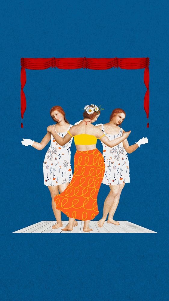 Three Graces iPhone wallpaper, dancing women, remixed from artworks by Raphael