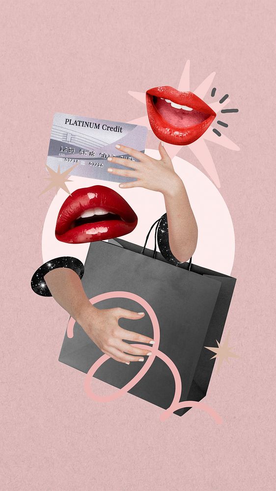 Pink shopaholic iPhone wallpaper, women's lips remix