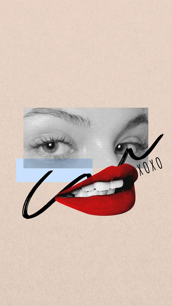 Women's beauty iPhone wallpaper, red lips remix