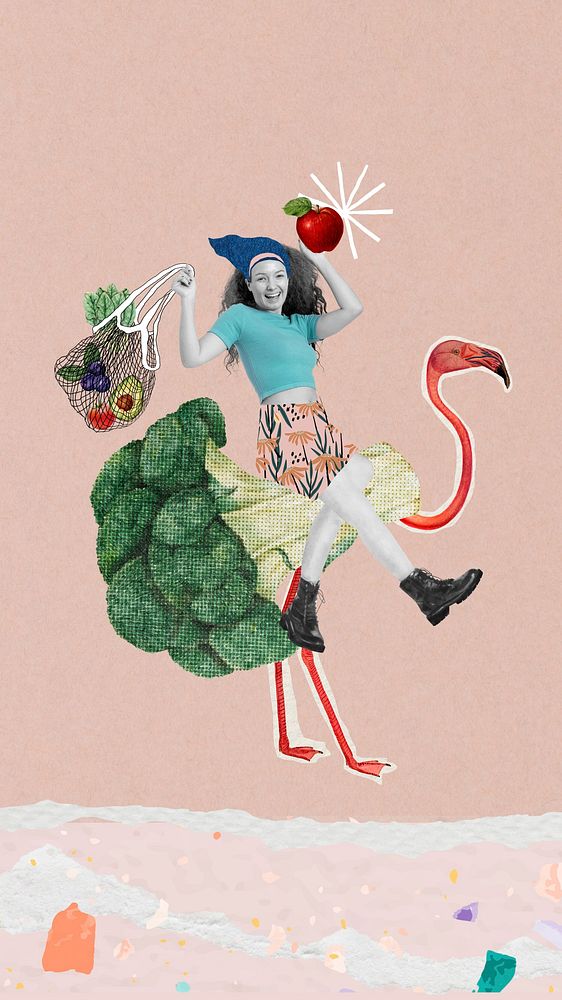 Healthy lifestyle mobile wallpaper, woman remix