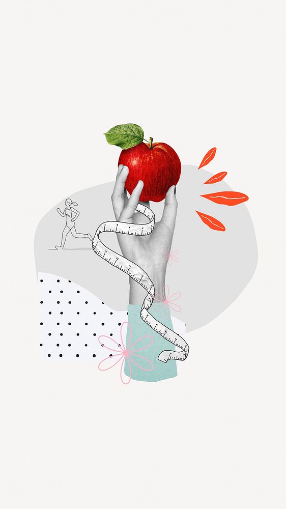 Healthy diet mobile wallpaper, hand holding apple remix