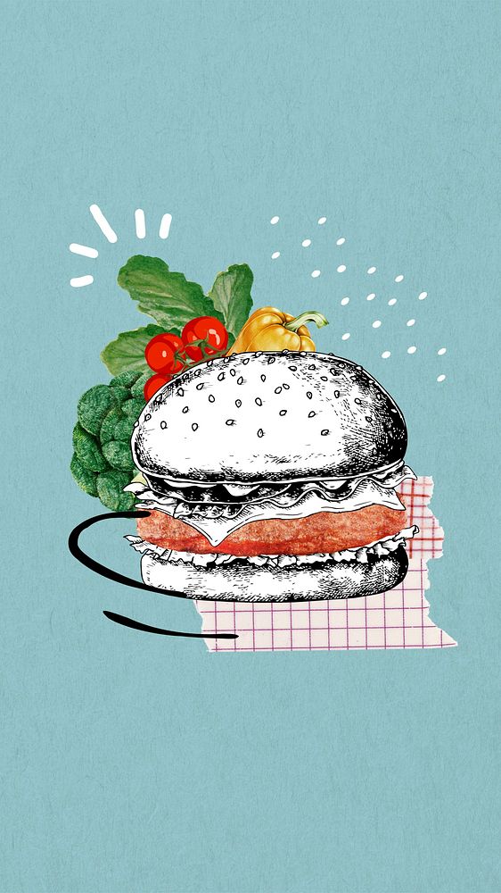 Vintage hamburger mobile wallpaper, food remix