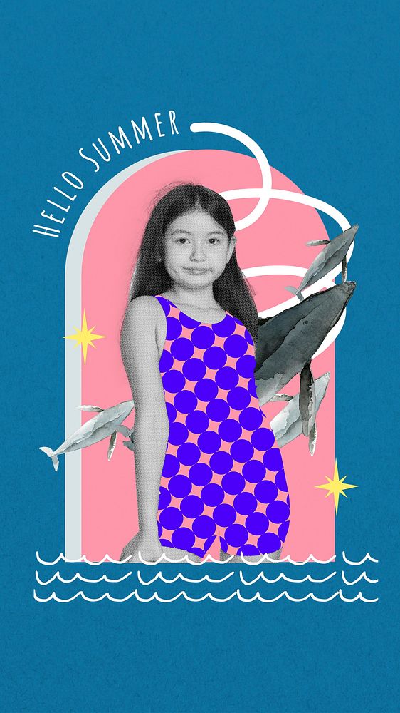 Summer kid mobile wallpaper, swimwear fashion remix