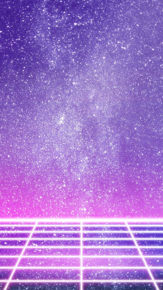 Retro galaxy aesthetic iPhone wallpaper, neon purple background