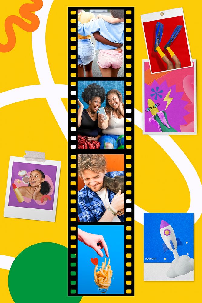 Film strips, colorful photo collage 
