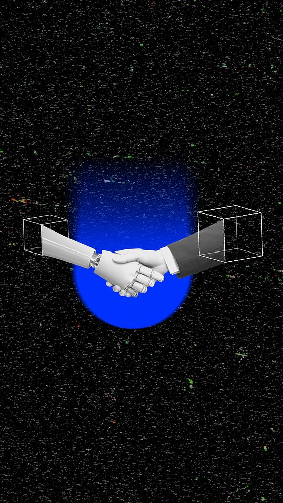 AI business handshake mobile wallpaper, technology remix