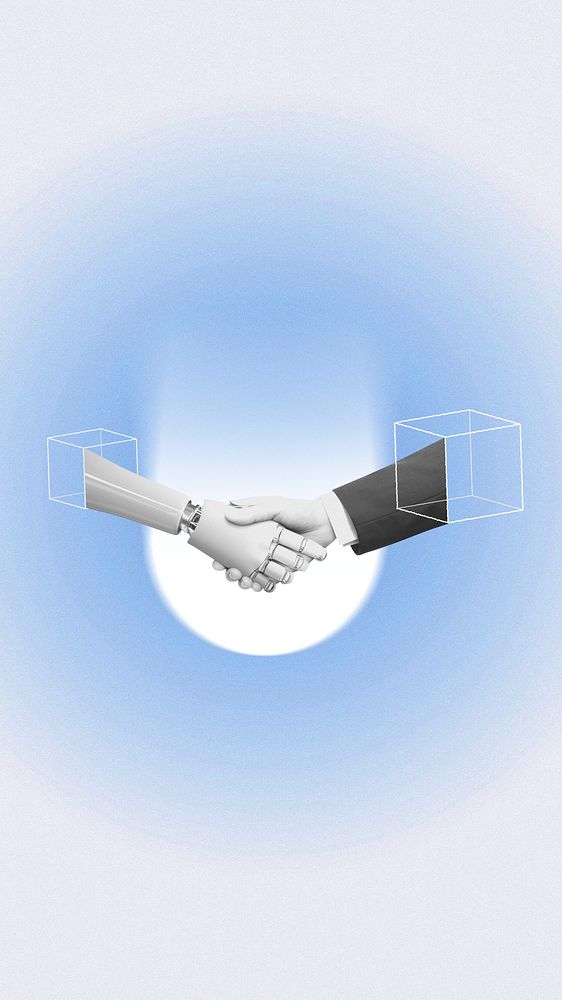 AI business handshake mobile wallpaper, technology remix
