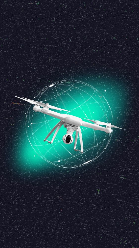 Drone technology mobile wallpaper, grid globe remix