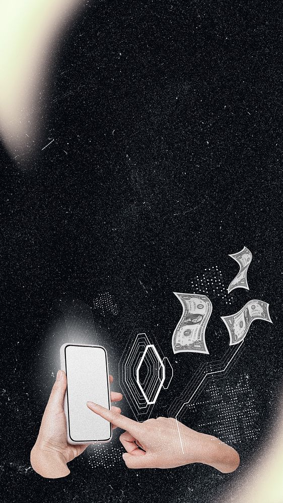 Online banking iPhone wallpaper, hand using smartphone remix