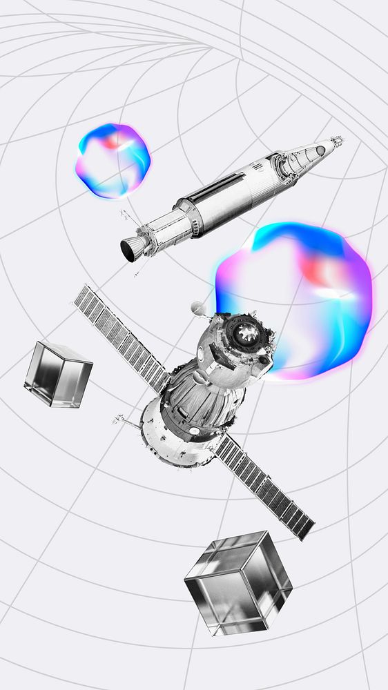 Space satellite iPhone wallpaper, white wireframe design