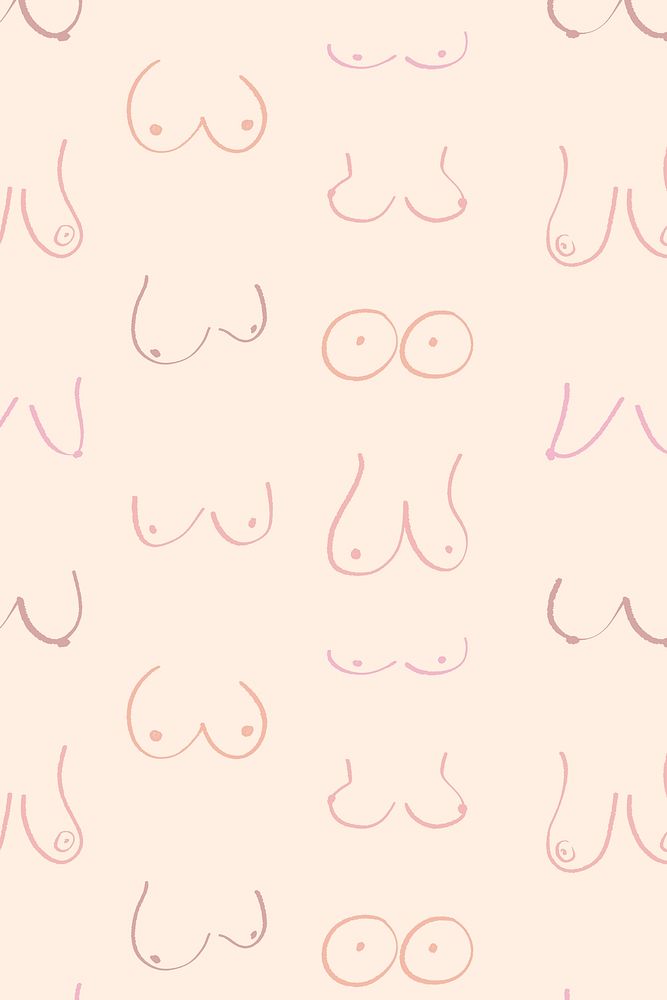 Women's breasts pattern background, cute doodle