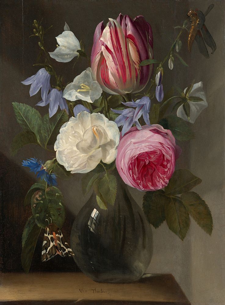 Roses and a Tulip in a Glass Vase (ca. 1650–1660) by Jan Philips van Thielen.  